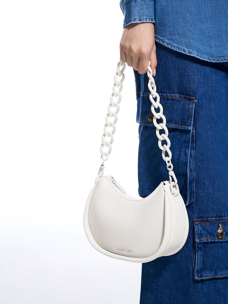Lana Curved Shoulder Bag, White, hi-res