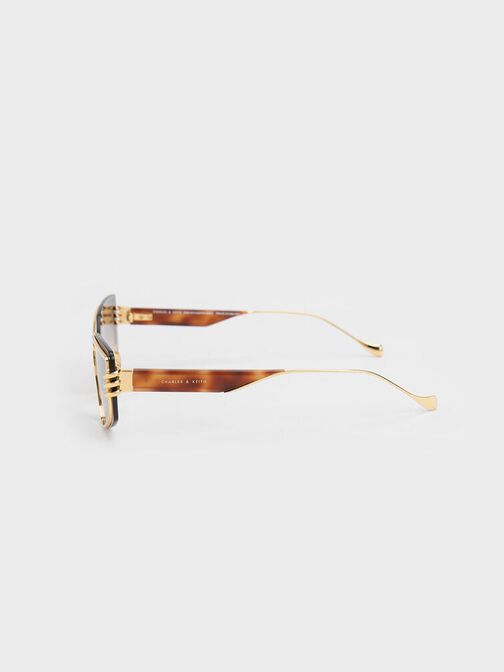 Metallic-Rimmed Geometric Sunglasses, T. Shell, hi-res