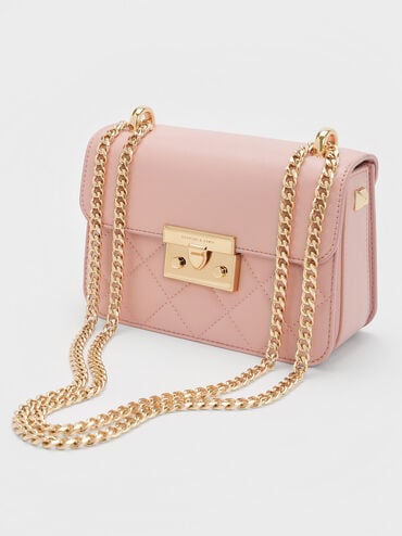 Alva Quilted Chain-Handle Bag, Light Pink, hi-res