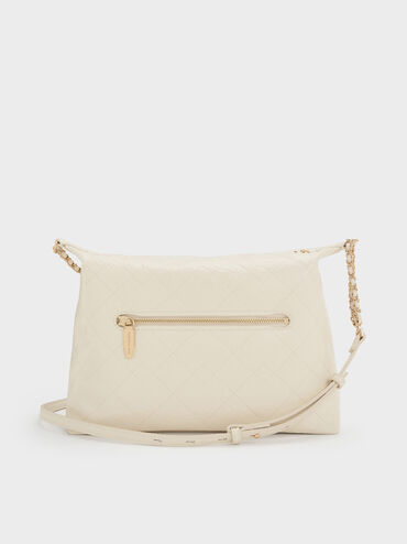Duo Quilted Front-Pocket Hobo Bag, Cream, hi-res