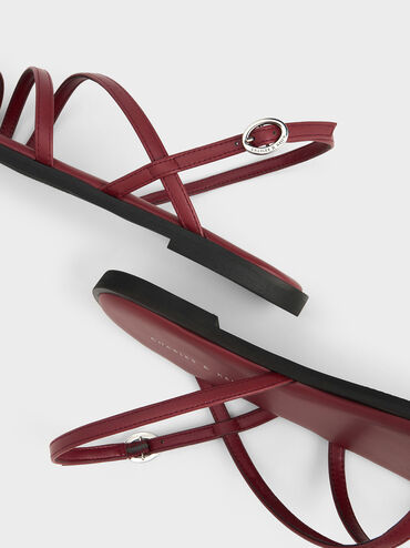 Asymmetric Triple-Strap Sandals, Burgundy, hi-res