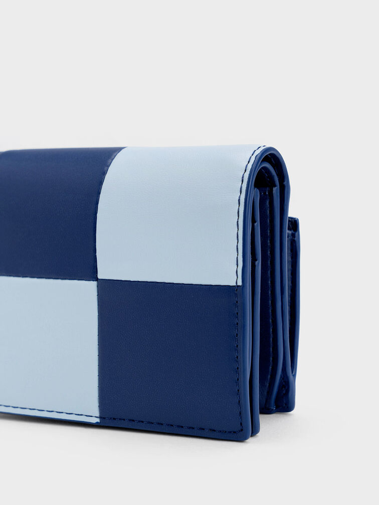 Georgette Checkered Small Wallet, Navy, hi-res
