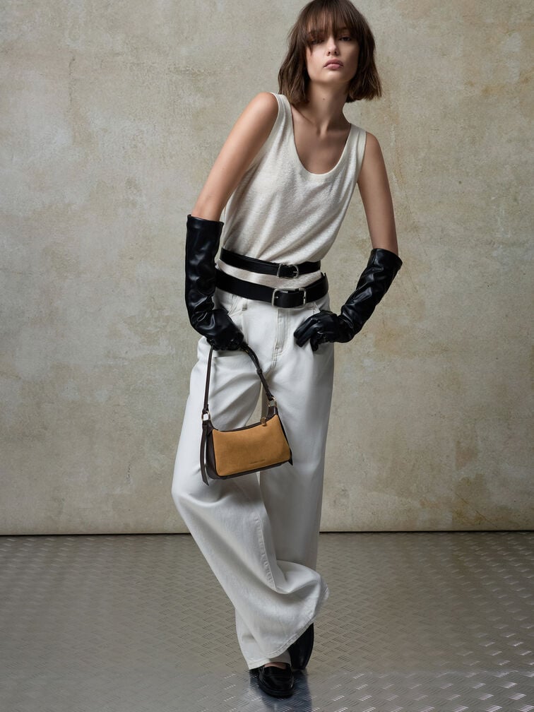 Mini Calla Suede Shoulder Bag, Sahara Sand, hi-res