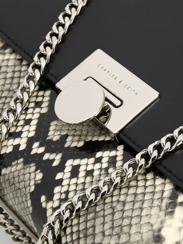 Ebba Snake Print Chain-Strap Bag, Multi, hi-res