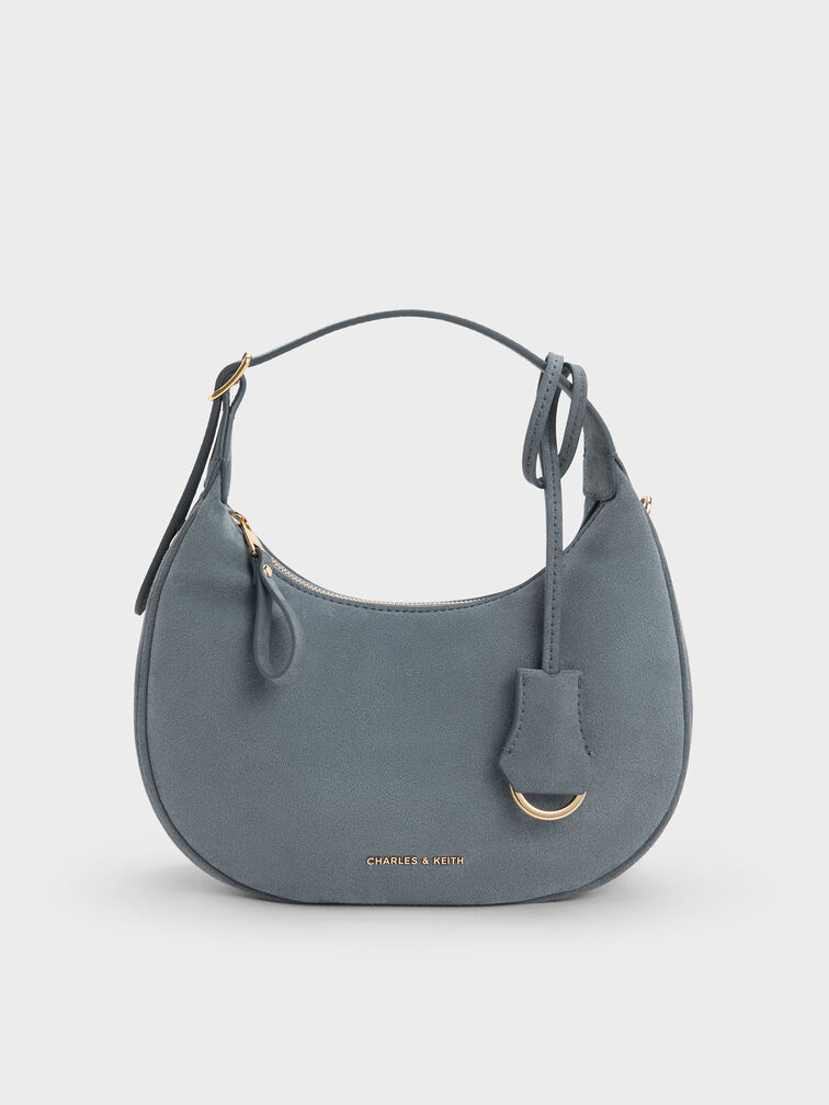 Vega Faux Suede Hobo Bag, Smoky Blue, hi-res
