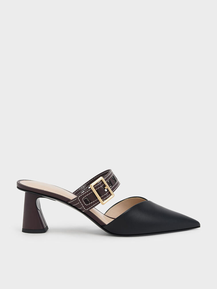 Sepphe Cut-Out Strap Heeled Mule Pumps, Black, hi-res