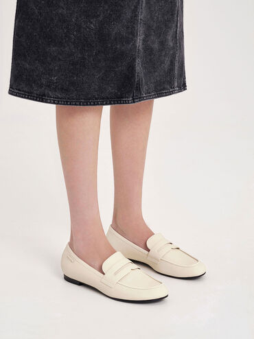 Cut-Out Almond Toe Penny Loafers, Chalk, hi-res