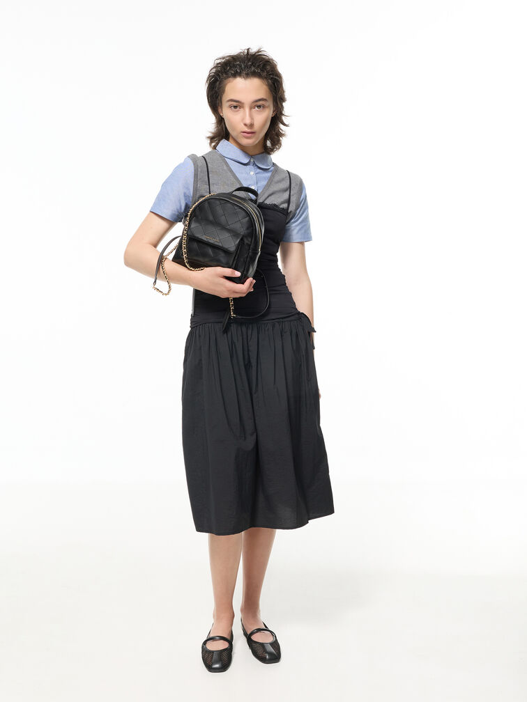 Alva Quilted Front-Pocket Backpack, Black, hi-res