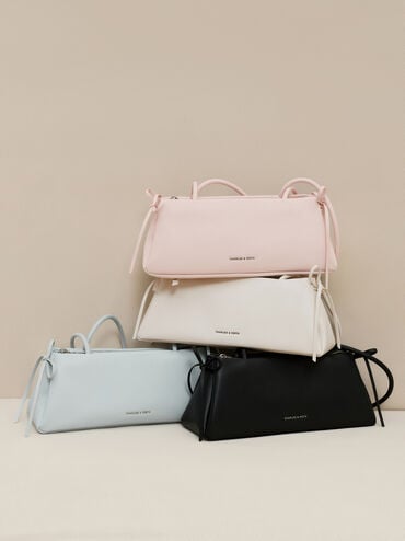 Hazel Bow Elongated Trapeze Shoulder Bag, Noir, hi-res