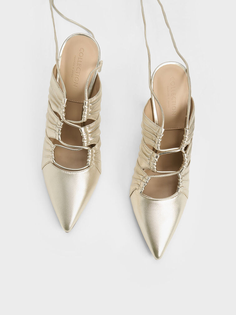 Landis Metallic Leather Tie-Around Pumps, Gold, hi-res