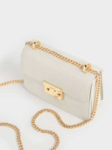 Alva Croc-Effect Chain Strap Crossbody Bag, Chalk, hi-res
