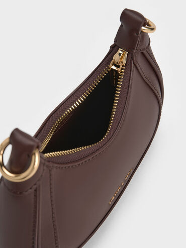 Beaded Handle Hobo Bag, Dark Brown, hi-res