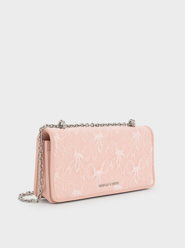 Paffuto Embroidered-Mesh Wallet On Chain, Light Pink, hi-res