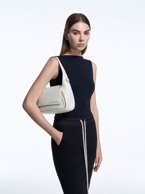 Buzz Front Flap Hobo Bag, White, hi-res