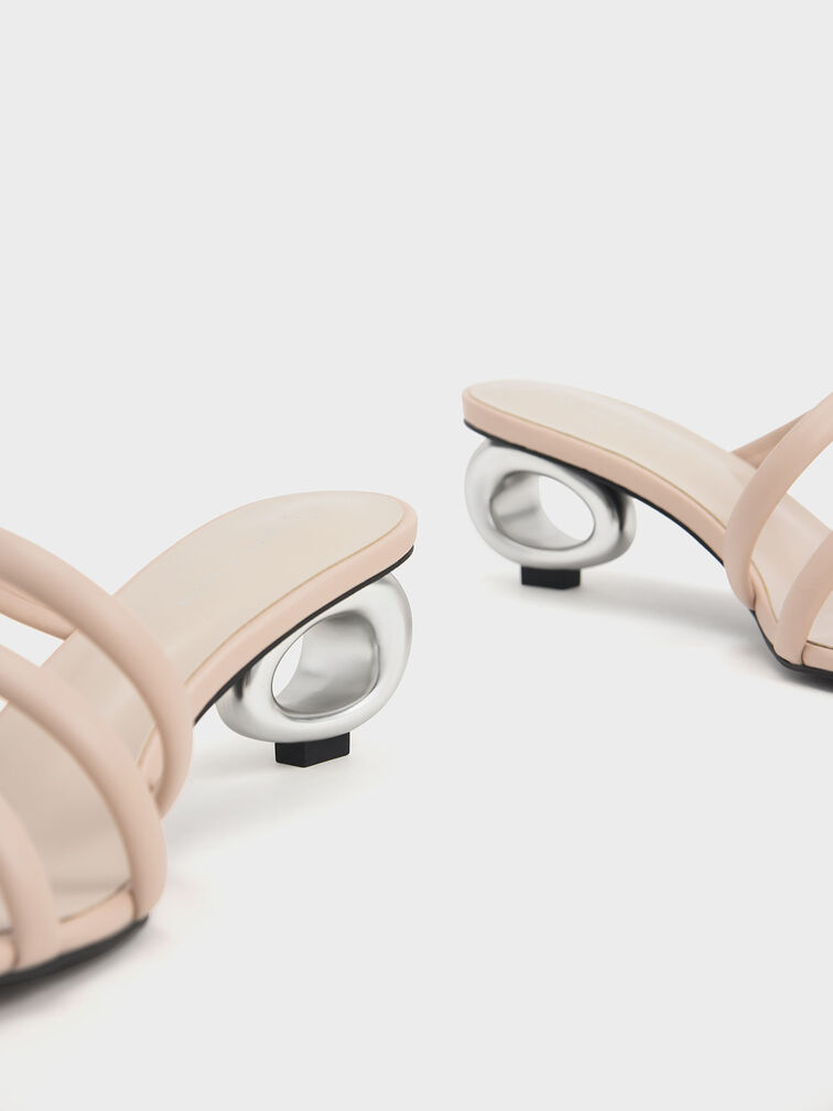 Sculptural Heel Tubular Mules, Nude, hi-res