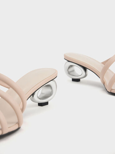 Sculptural Heel Tubular Mules, Nude, hi-res