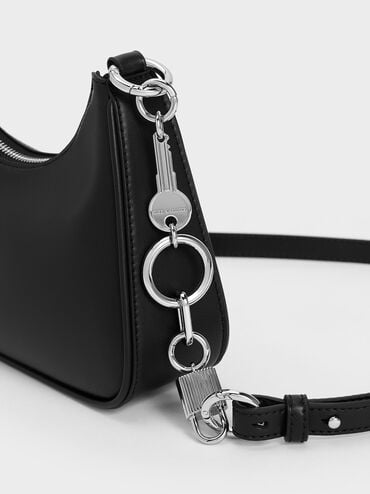 Lock & Key Chain Handle Trapeze Bag, Noir, hi-res