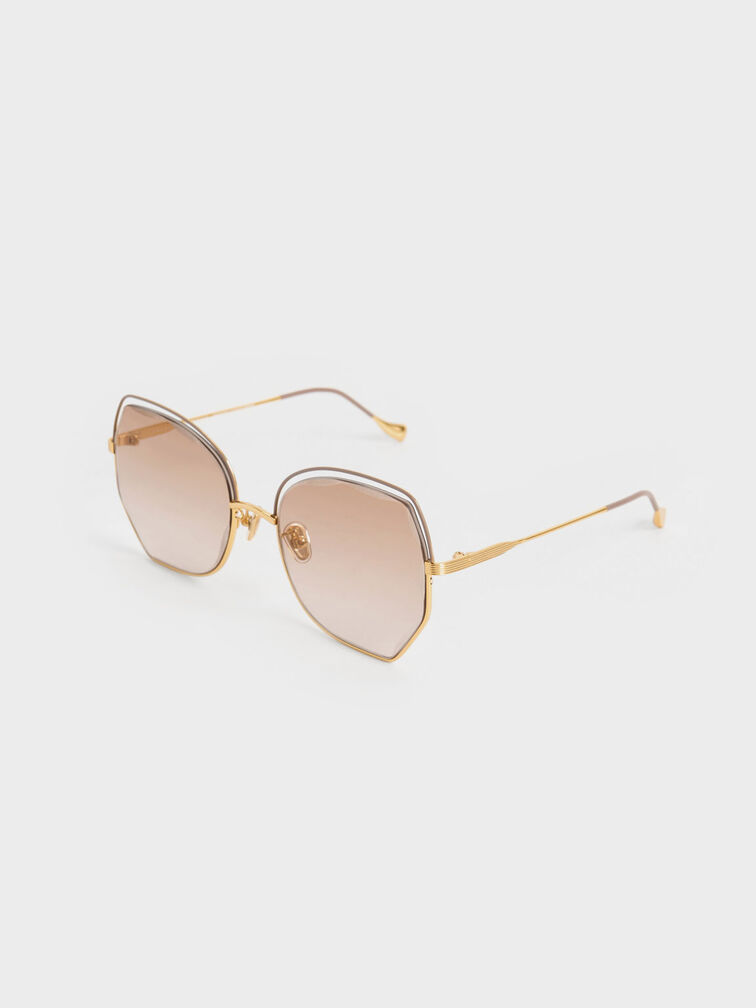 Cut-Out Wire-Frame Butterfly Sunglasses, Taupe, hi-res