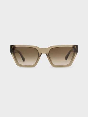 Recycled Acetate Angular Sunglasses, Khaki, hi-res