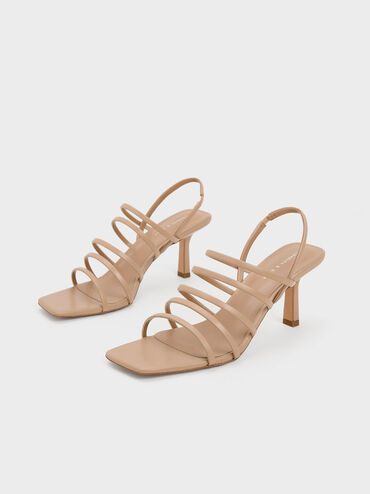 Strappy Blade Heel Sandals, Nude, hi-res