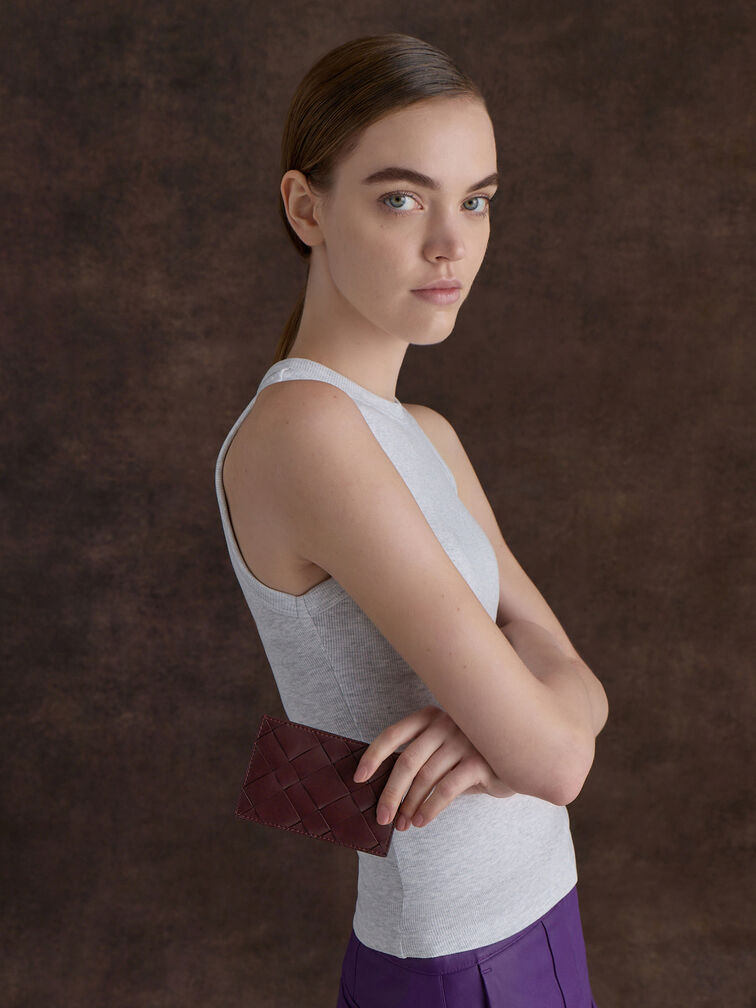 Ivette Woven Top-Zip Small Wallet, Wineberry Red, hi-res