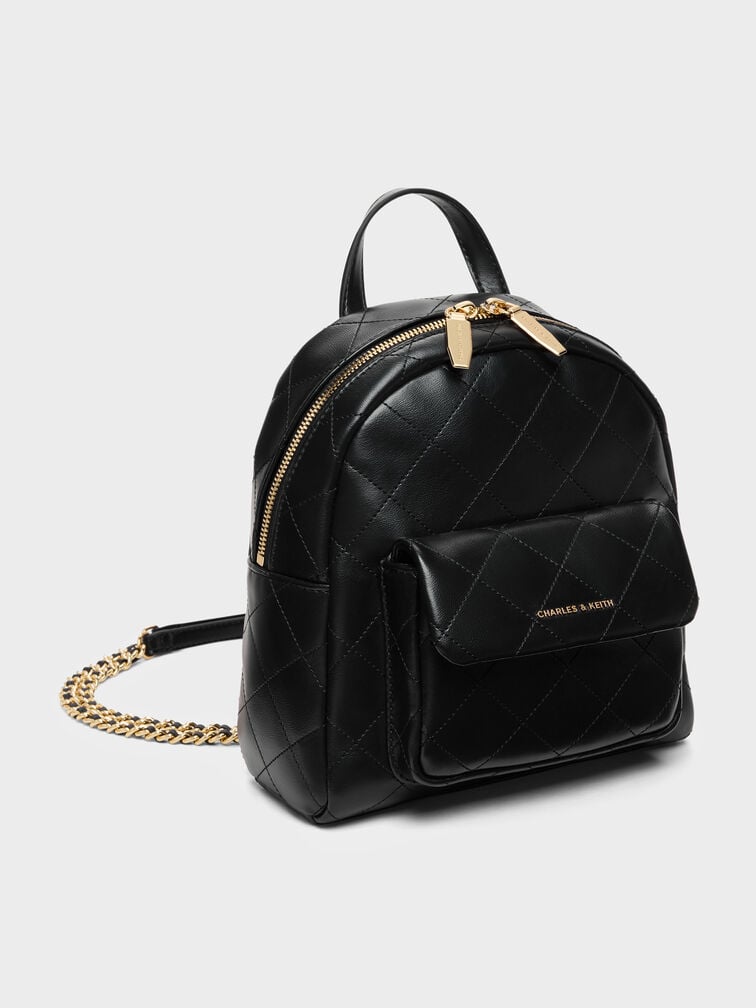 Alva Quilted Front-Pocket Backpack, Black, hi-res