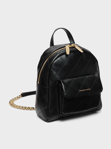 Alva Quilted Front-Pocket Backpack, Black, hi-res
