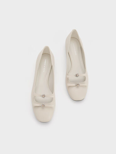 Floral Beaded Bow Ballerinas, Chalk, hi-res