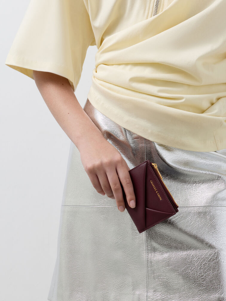 Midori Geometric Top-Zip Wallet, Wineberry Red, hi-res