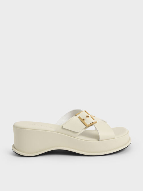 Buckled Crossover Curved Platform Sandals, Chalk, hi-res