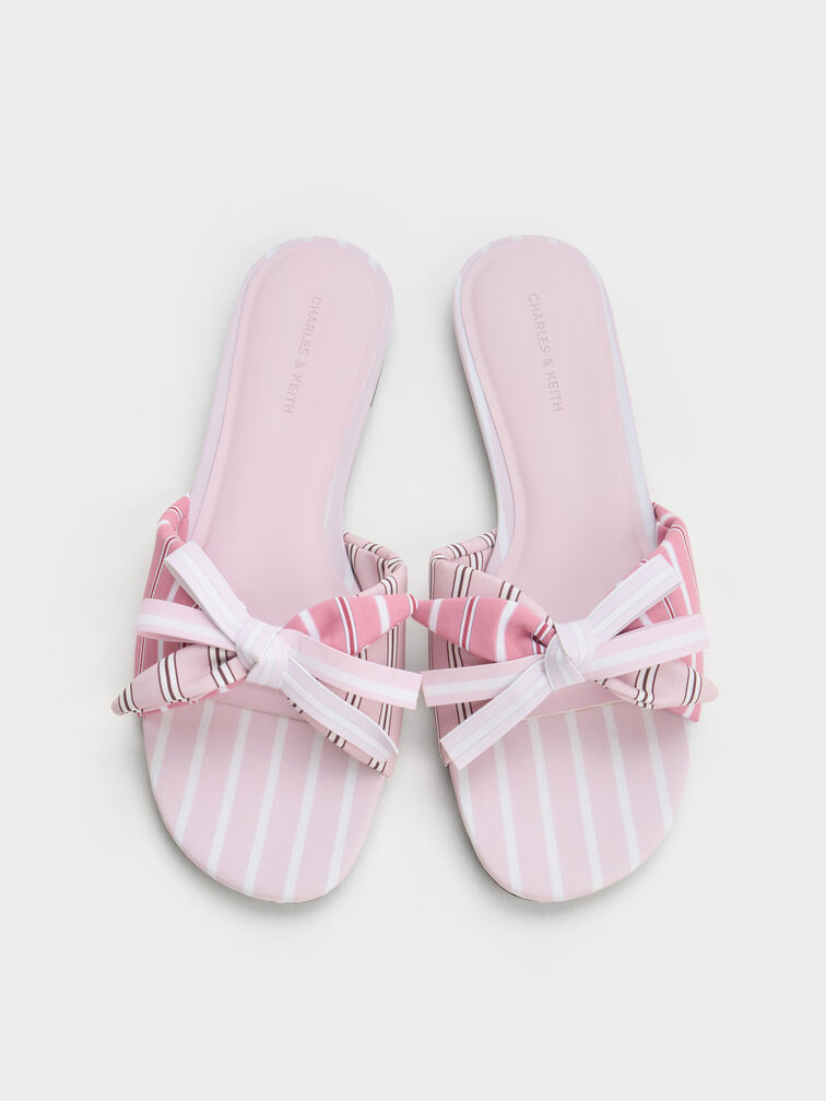 Striped Knot-Bow Slide Sandals, Light Pink, hi-res