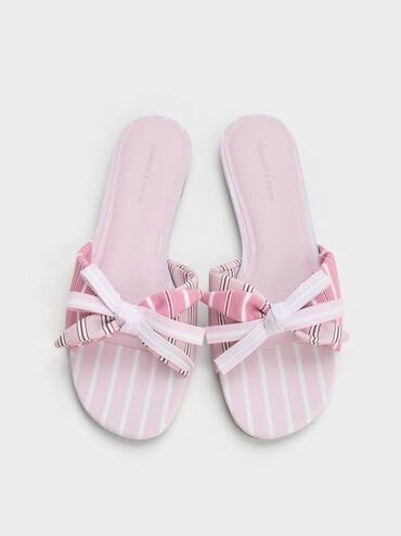 Striped Knot-Bow Slide Sandals, Light Pink, hi-res