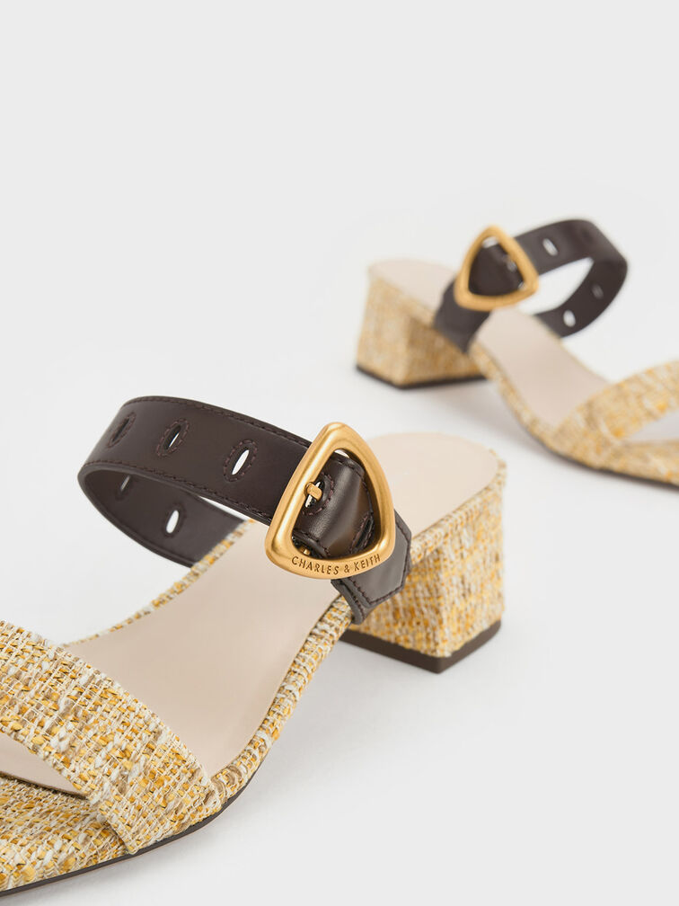 Sepphe Tweed Metallic Buckle Heeled Mules, Yellow, hi-res