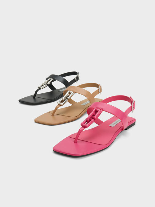 Chain-Link T-Bar Sandals, Berry, hi-res