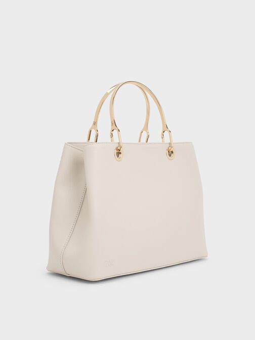 Leather Ring-Handle Bag, Chalk, hi-res