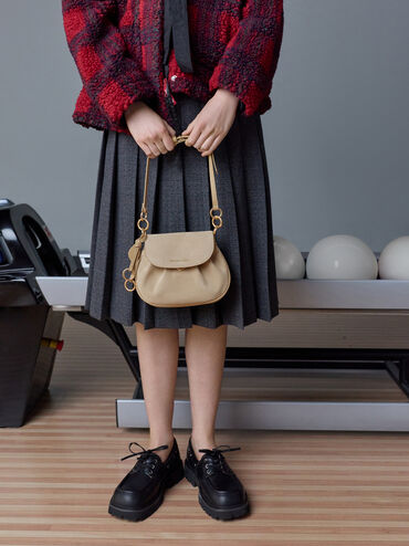 Britton Recycled Suede Ruched Saddle Bag, Nutmeg Beige, hi-res