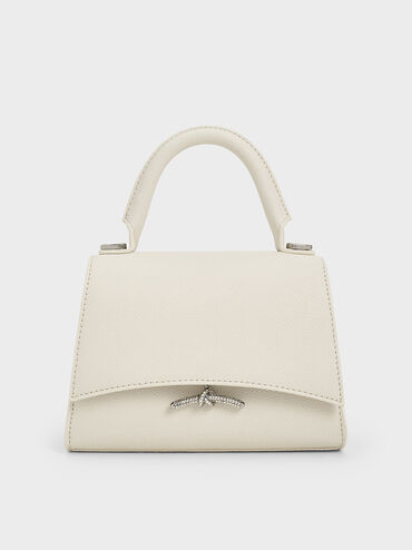 Huxley Metallic Push-Lock Top Handle Bag, Cream, hi-res