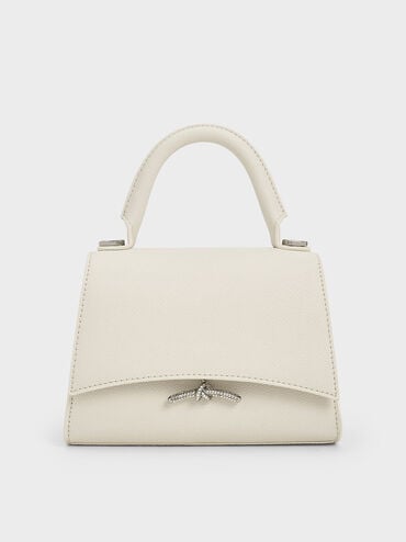 Huxley Metallic Push-Lock Top Handle Bag, Cream, hi-res