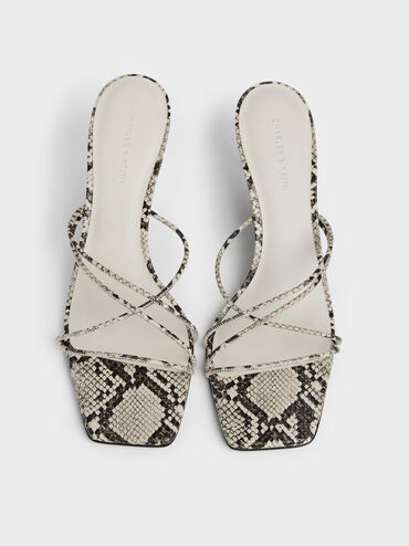 Snake-Print Strappy Heeled Sandals, Animal Print Natural, hi-res