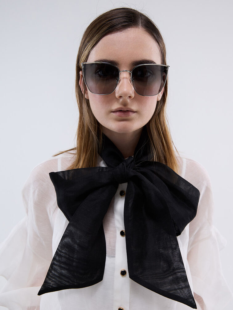 Shea Metallic-Rim Square Sunglasses, Silver, hi-res