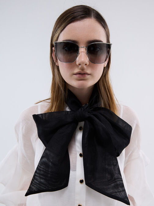 Shea Metallic-Rim Square Sunglasses, Silver, hi-res