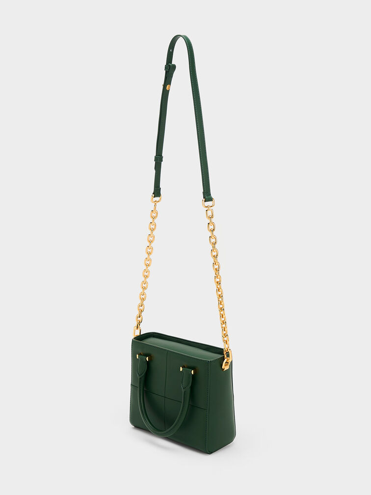 Georgette Square Tote Bag, Dark Green, hi-res
