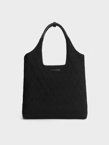 Willa Knitted Tote Bag, Black, hi-res