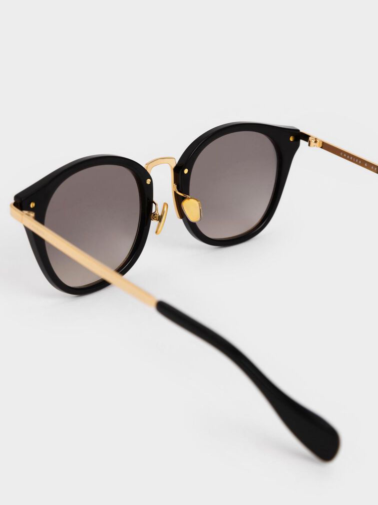 Recycled Acetate Cat-Eye Sunglasses, Black, hi-res