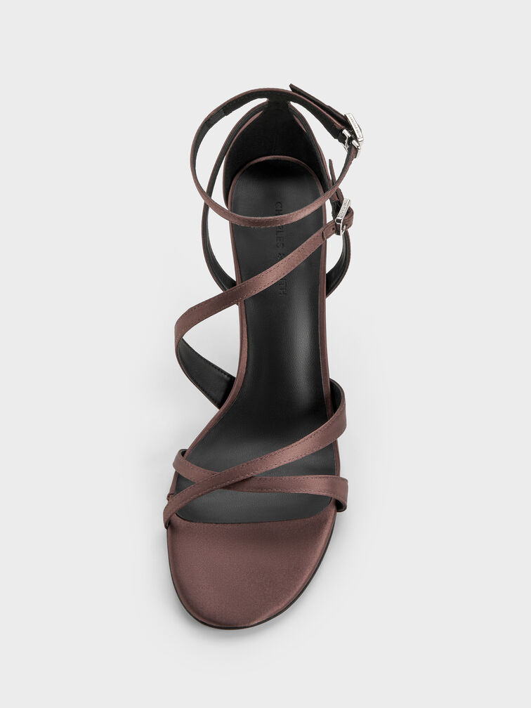 Satin Asymmetric Strappy Heeled Sandals, Mauve, hi-res