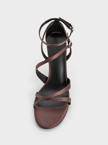 Satin Asymmetric Strappy Heeled Sandals, Mauve, hi-res
