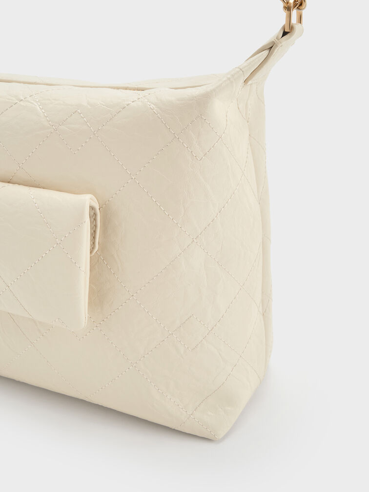 Duo Quilted Front-Pocket Hobo Bag, Cream, hi-res