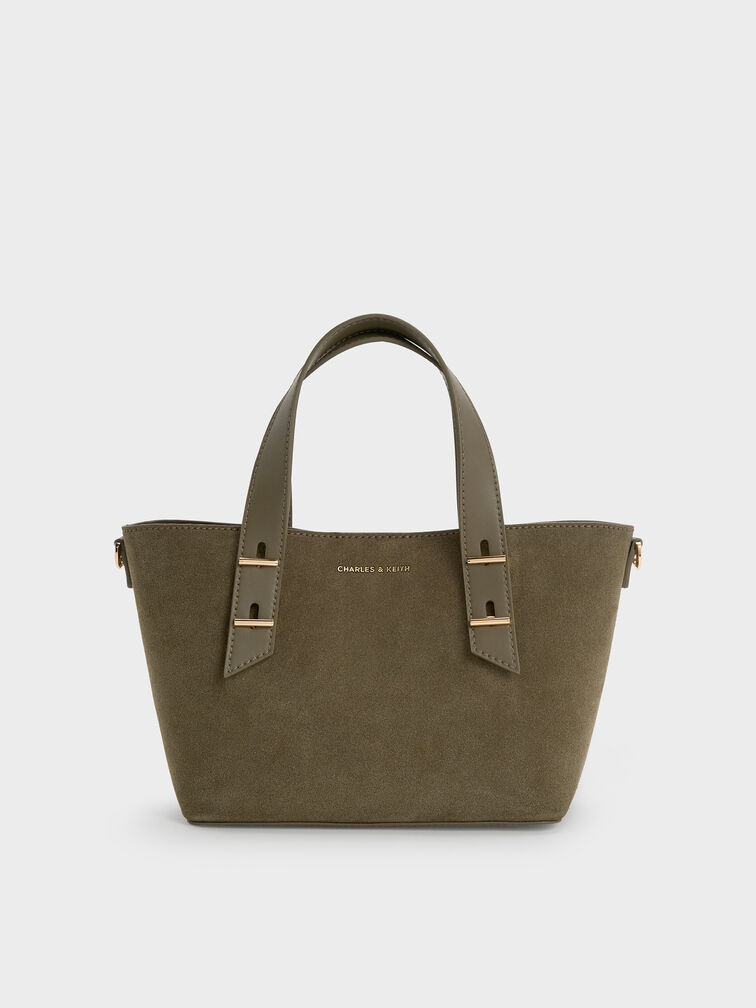 Mini Shania Recycled Suede Double-Handle Tote Bag, Deep Olive, hi-res