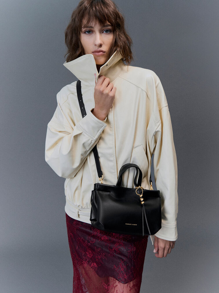 Mini Zephyr Tassel Tote Bag, Black, hi-res