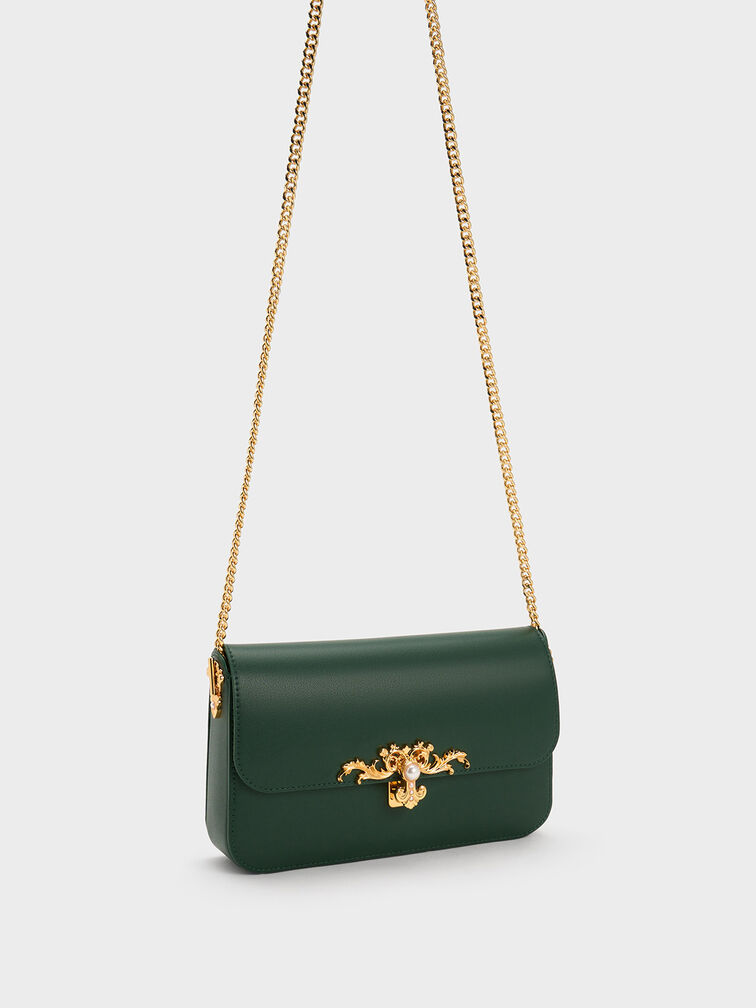 Merial Metallic Accent Clutch, Dark Green, hi-res